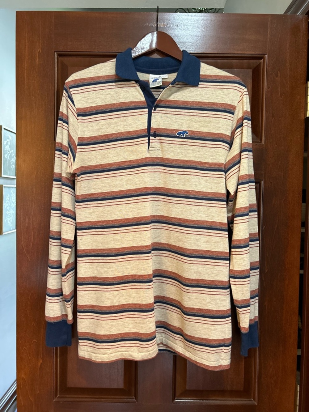 Vintage 80s/90s Le Chat Career Club Men M Extra Long Striped Knit Polo